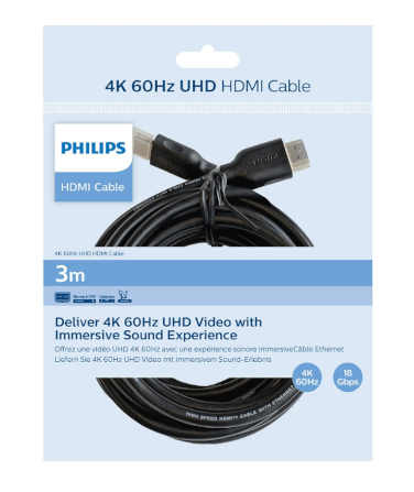 สายเคเบิล HDMI PHILIPS SWV5531/00 4K@60HZ (UHD 2160P) โอนข้อมูล 18 GBPS ความยาว 3 เมตร_2